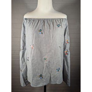 Gypsies & Moondust | Striped Embroidered Off The Shoulder Boho Blouse Size XS